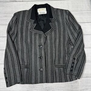 Givenchy Style Saks Fifth Avenue Vintage‎ Black White Wool Blazer USA Size 16